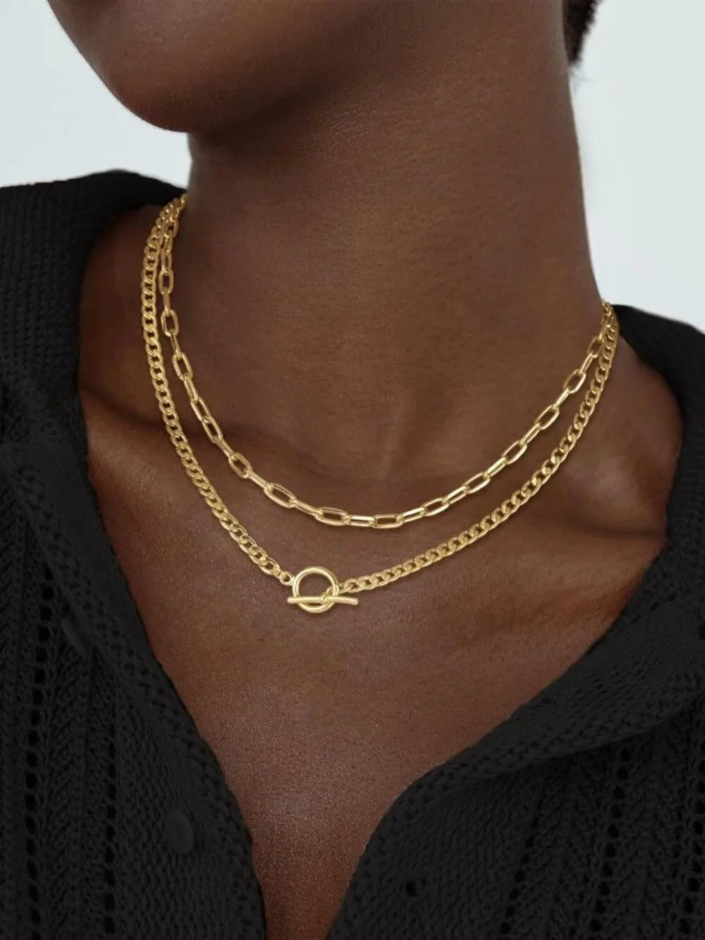 Layered Necklaces for Women, 14K Gold Plated Chain Necklace Women Trendy Cuban L - Picture 2 of 8